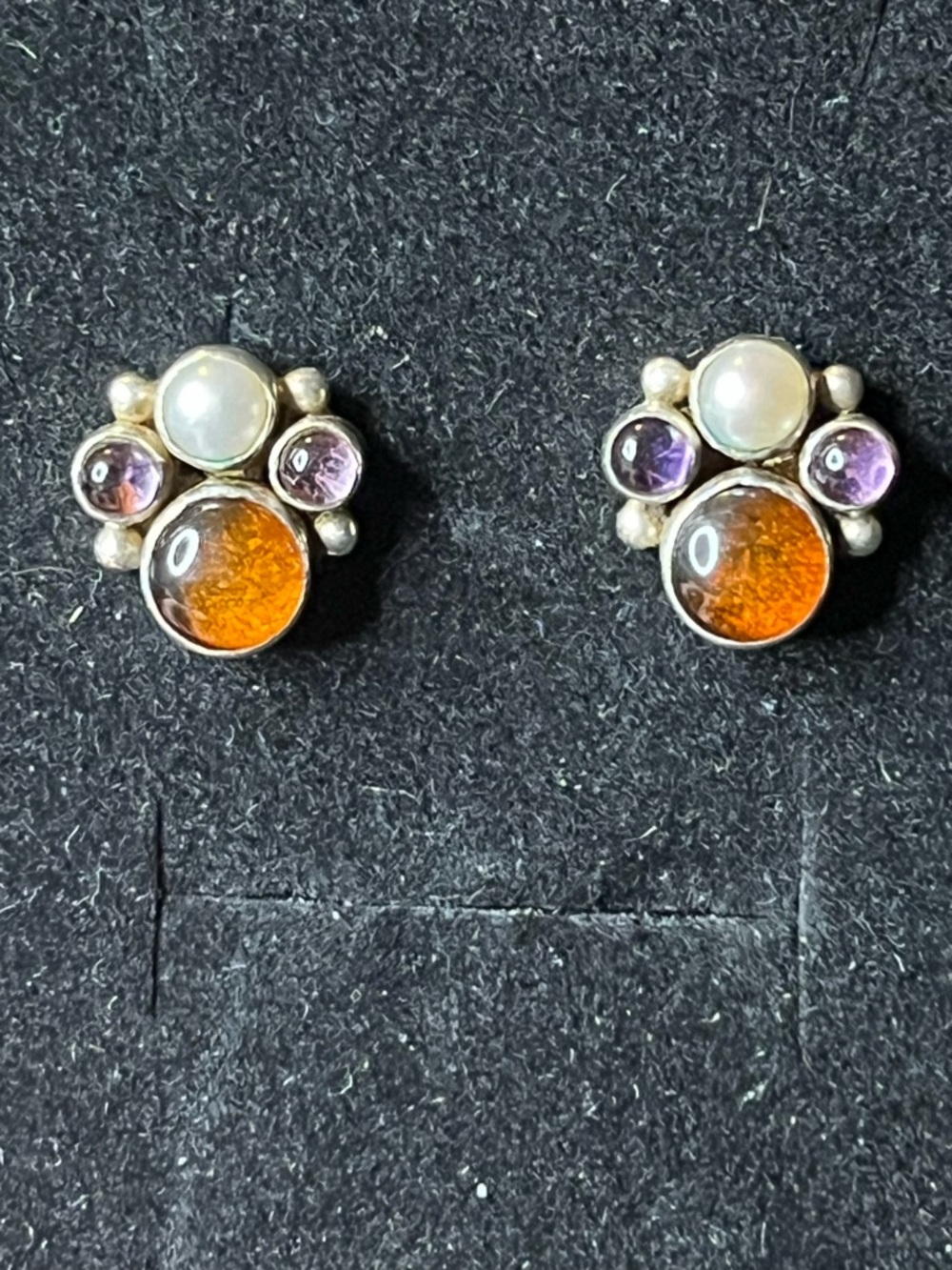 Vintage sterling silver 925 amber pearl amethyst post earrings